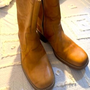 Dingo Women Western Cowboy Boots Brown Leather Square Toe Mid Calf Side Zip 10.5